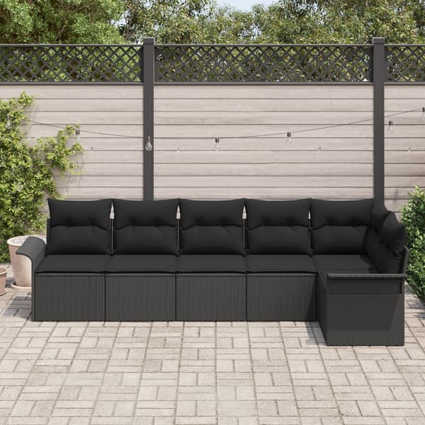 Trädgårdsoffset med kudde 6 pcs Svart konstrotting