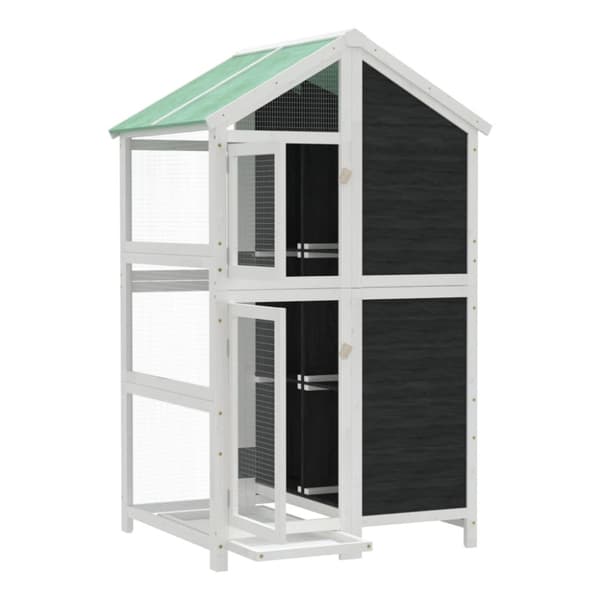 Fågelhus grå 97x81x152 massiv furu