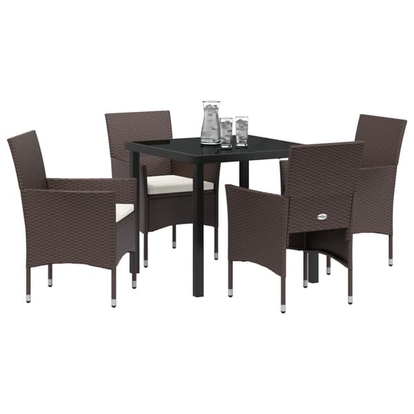 Trädgårdsmöbelset med kudde 5 pcs Brun konstrotting