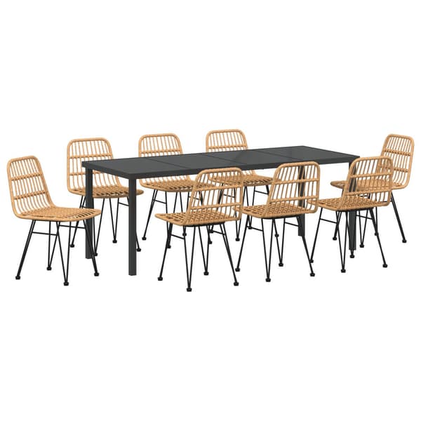 Trädgårdsmöbelset 9 st Brun Pulverlackerat stål