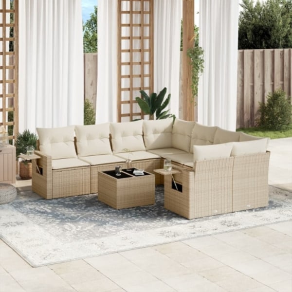 Soffgrupp för trädgården med dynor 9 delar beige konstrotting