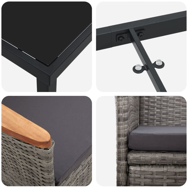 Trädgårdsmöbelset med kudde 5 pcs Grå konstrotting