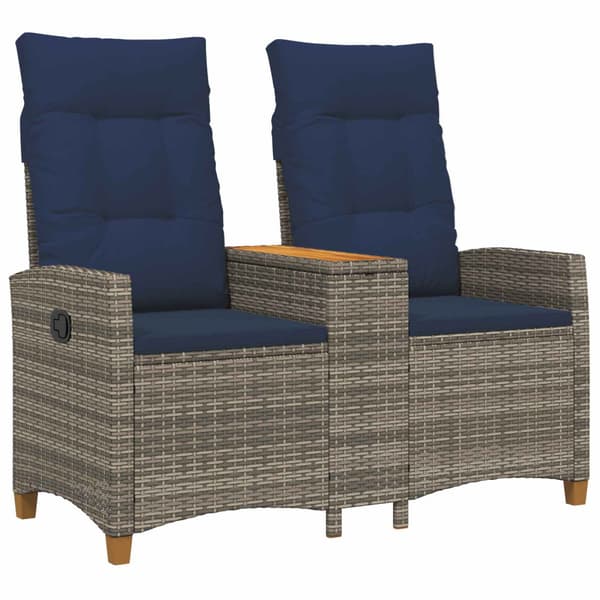 Reclining Bench with Table Grå och Marinblå 126 x 65 x 112 cm