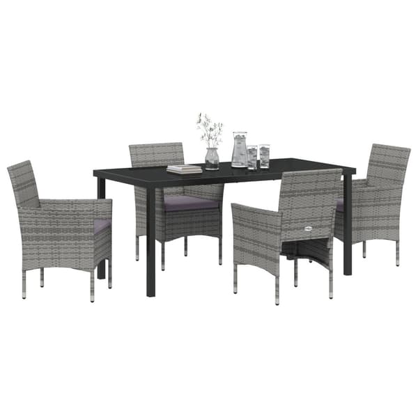 Trädgårdsmöbelset med kudde 5 pcs Grå konstrotting