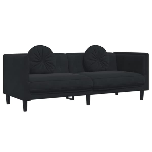 Soffa med kuddar 3-sits svart sammet