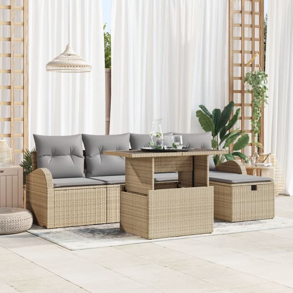 Trädgårdsoffset 6 st Beige konstrotting