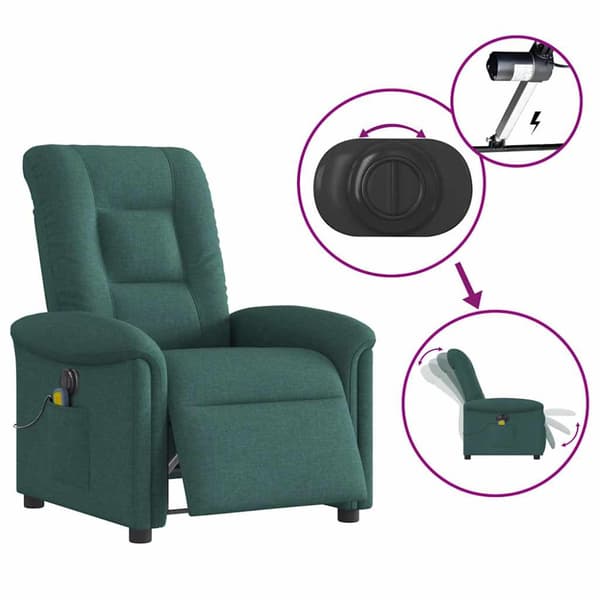 Elektrisk massagefåtölj mörkgrön tyg