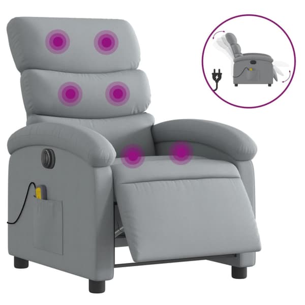 Elektrisk massagefåtölj ljusgrå tyg