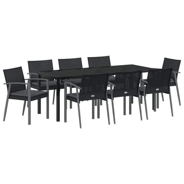 Trädgårdsmöbelset 9 pcs Svart och Grå PE Rattan