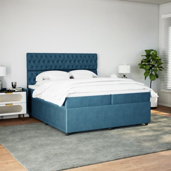 Ramsäng med madrass blå 200x200 cm sammet