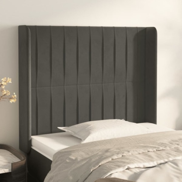 Sänggavel med kanter mörkgrå 83x16x118/128 cm sammet