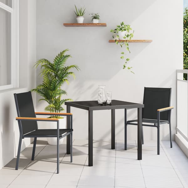 Trädgårdsmöbelset 3 pcs Svart Pulverlackerad stål