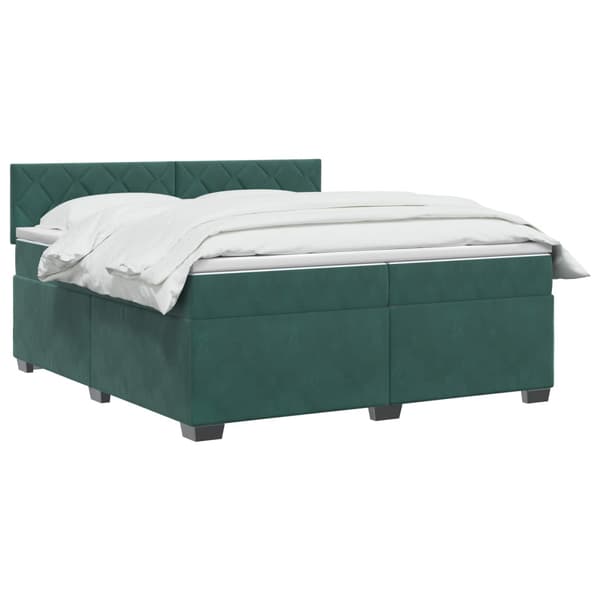 Boxspring säng med madrass och LED Mörkgrön 200 x 200 cm Sammet