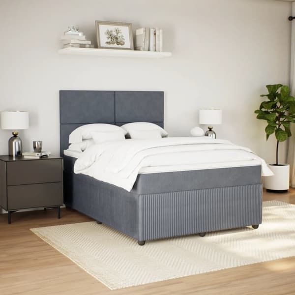 Ramsäng med madrass mörkgrå 140x190 cm sammet