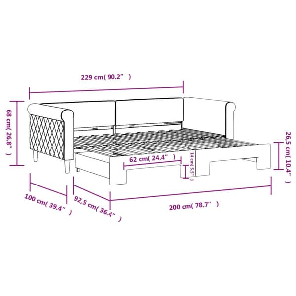 Dagbädd utdragbar blå 90x200 cm sammet