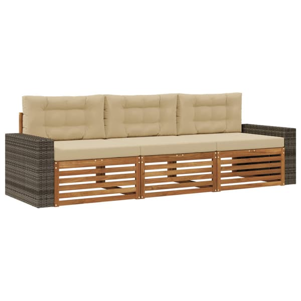 Utomhussoffset med kudde 3 pcs Naturlig och Beige Polyester