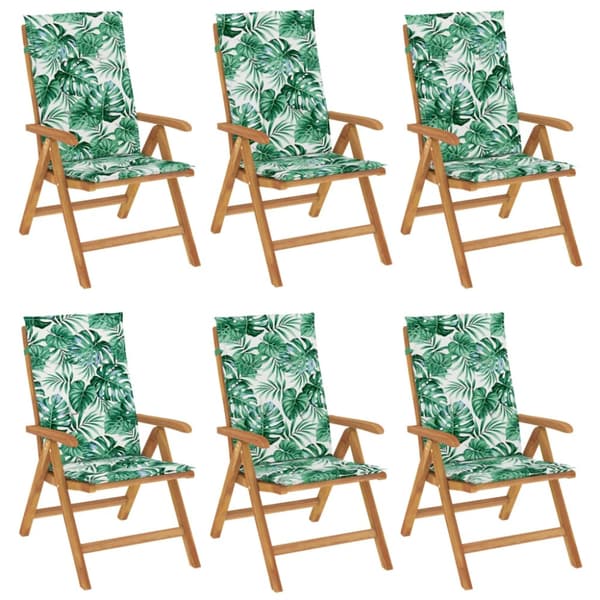 Fällbara fåtöljer med dynor, 6 st, massivt trä, teak