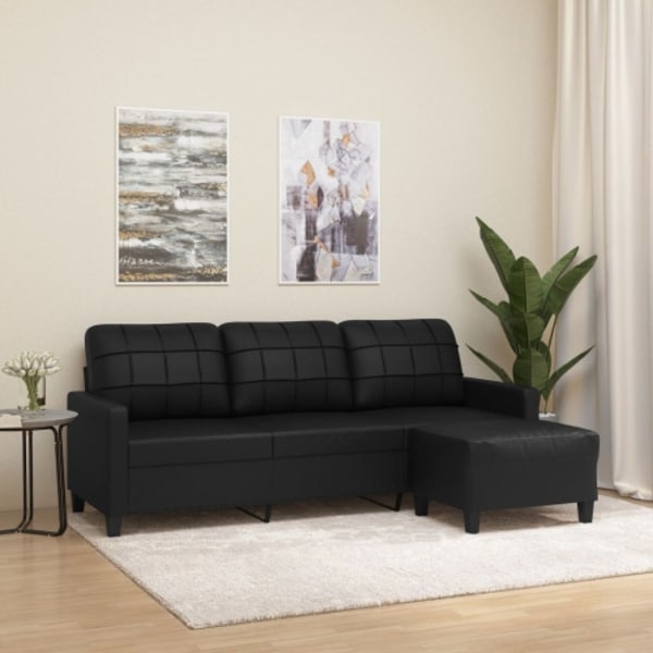 3-sitssoffa med fotpall Svart 180 cm Konstläder