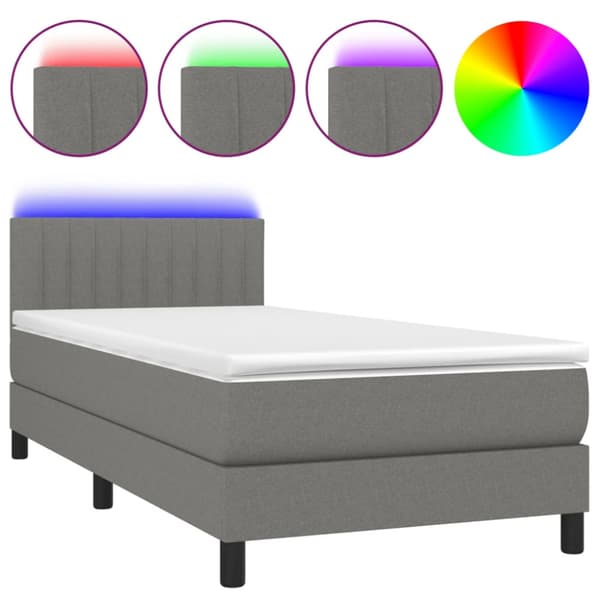 Ramsäng med madrass & LED mörkgrå 100x200 cm tyg