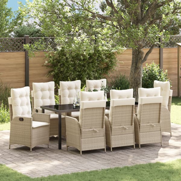 Trädgårdsmöbelset 9 st Beige konstrotting