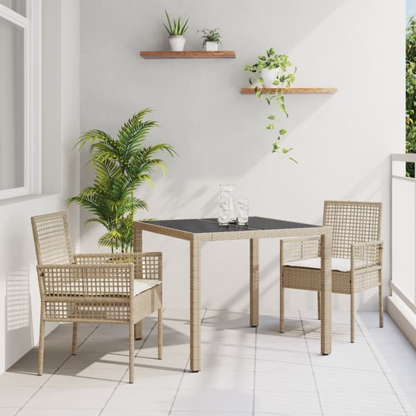 Trädgårdsmöbelset 3 pcs Beige konstrotting