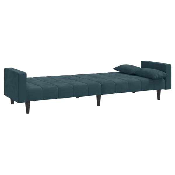 Bäddsoffa 2-sits med två kuddar blå sammet