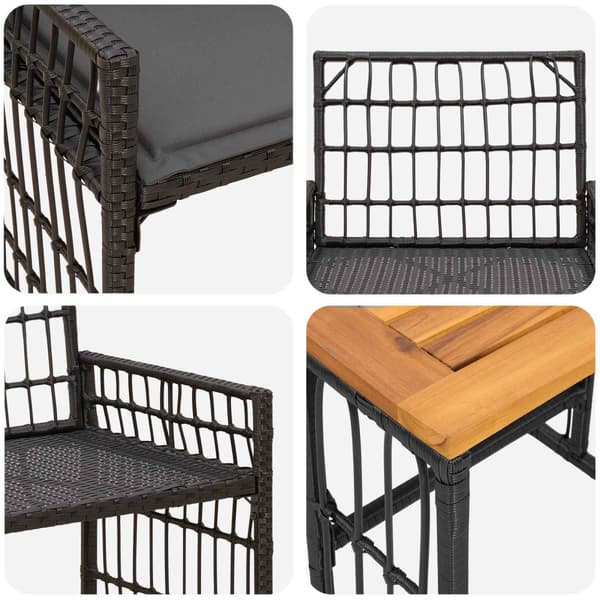Utemöbelset 3 pcs Svart och Mörkgrå Stål och poly rattan