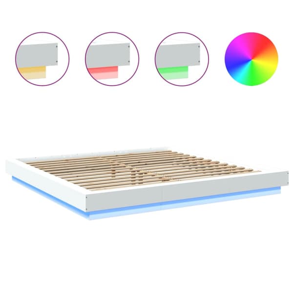 Sängram med LEDs vit 180x200 cm konstruerat trä