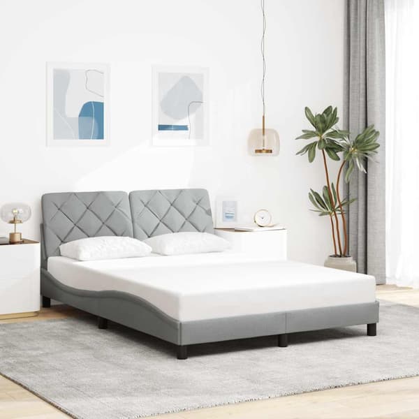 Bed Frame with LED without Mattress Light Grey 140x190 cm Fabric