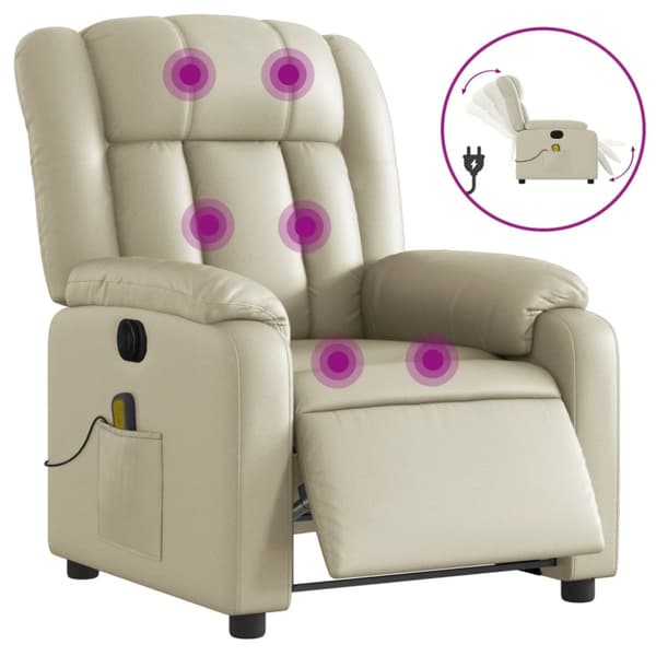 Elektrisk massagefåtölj gräddvit konstläder