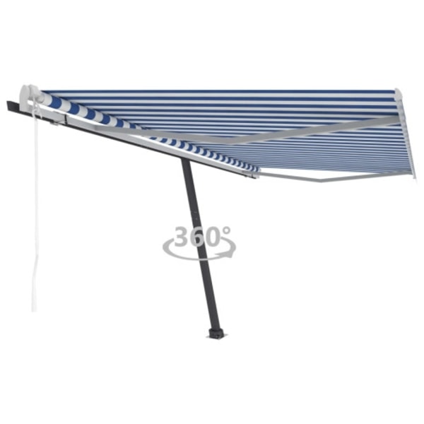 Fristående markis automatisk 400x300cm blå/vit