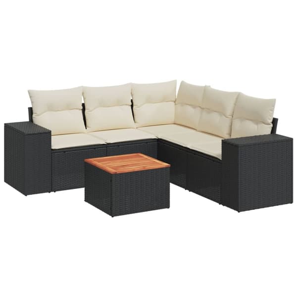 Loungegrupp med dynor 6 delar svart konstrotting