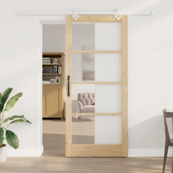 Skjutdörr med Utrustningssats 93x211 cm Massivt Trä i Furu