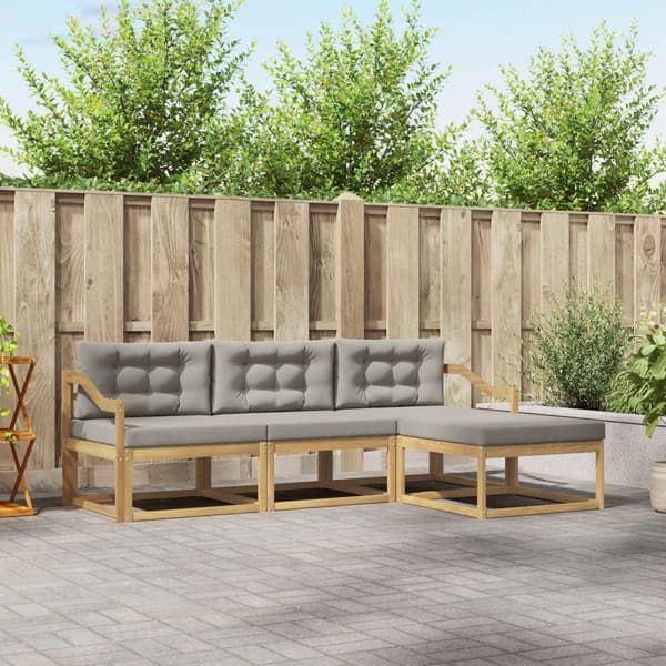 Utomhussoffset med kudde 4 pcs Vit och ljusgrå Polyester