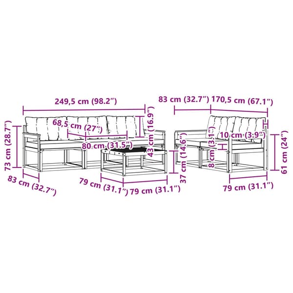 Utomhussoffset 6 pcs Vit och ljusgrå 79 x 79 x 37 cm