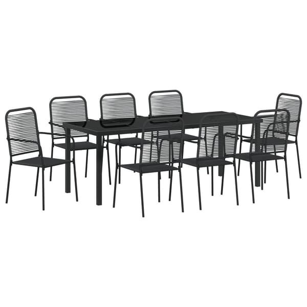 Trädgårdsmöbelset 9 pcs Svart Pulverlackerat stål