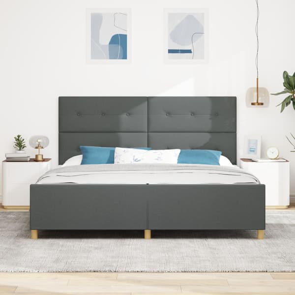 Sängram med huvudgavel Mörkgrå 200 x 200 cm tyg