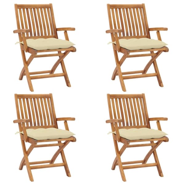 Hopfällbara trädgårdsstolar med dynor 4 st massiv teak