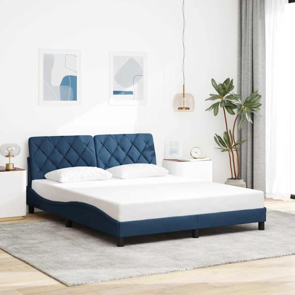 Bed Frame with LED without Mattress Blue 160x200 cm Fabric