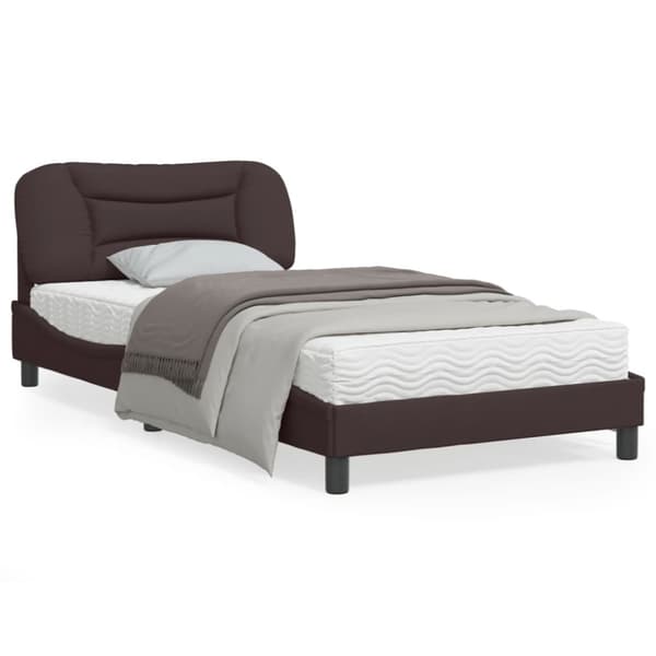 Bed Frame with LED without Mattress "Hvar" Dark Brown 100x200 cm Fabric