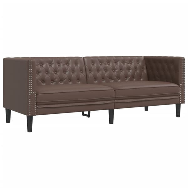 Soffgrupp chesterfield 3 delar brun konstläder