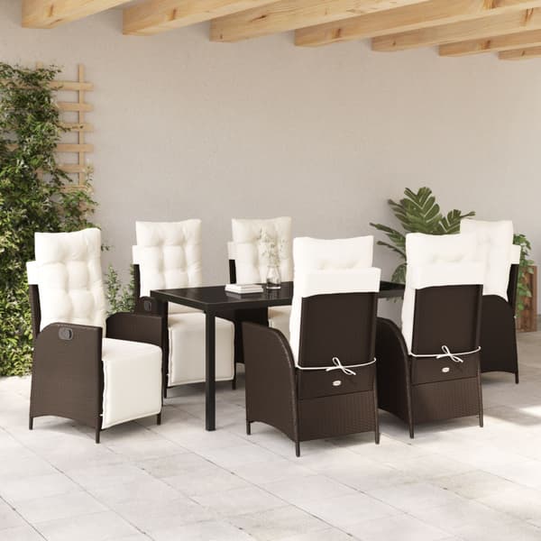 Trädgårdsmöbelset med kudde 7 pcs Brun konstrotting