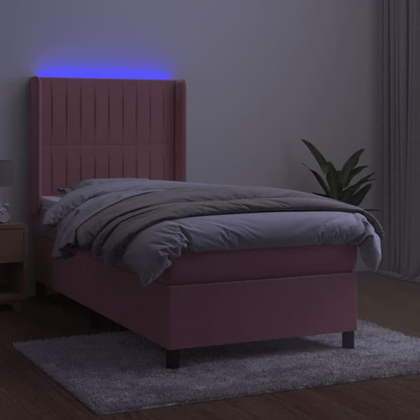Ramsäng med madrass rosa & LED 90x190 cm sammet