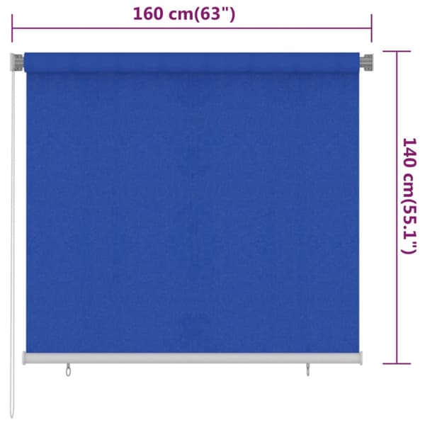 Rullgardin utomhus 160 x 140 cm blå HDPE