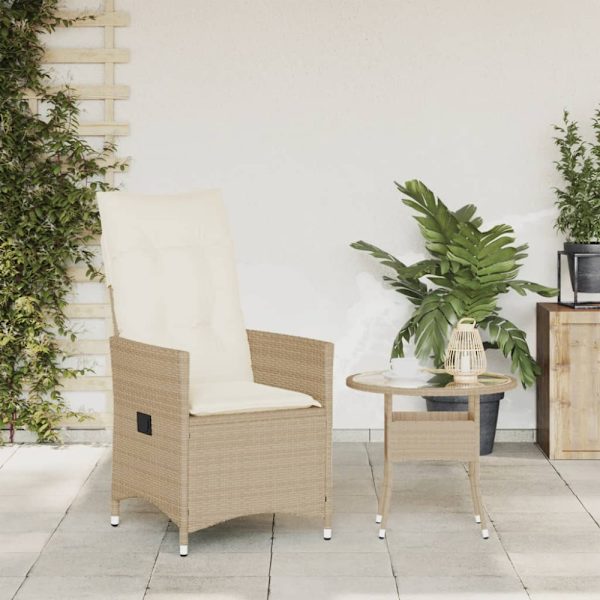 Justerbar trädgårdsstol med dynor beige konstrotting