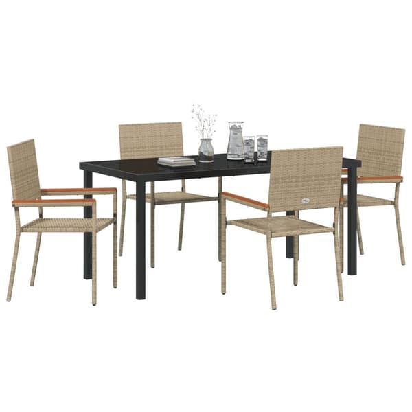 Trädgårdsmöbelset med kudde 5 pcs Beige konstrotting