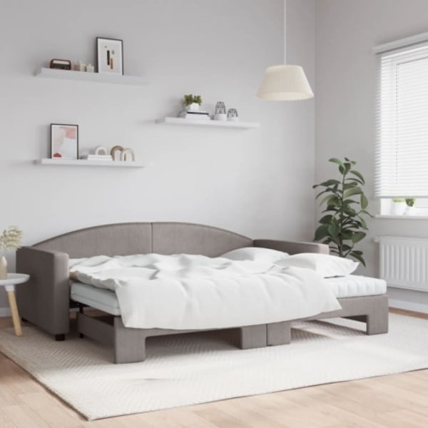 Dagbädd utdragbar med madrasser taupe 90x200 cm tyg