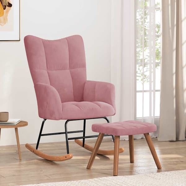 Gungstol med fotpall rosa sammet