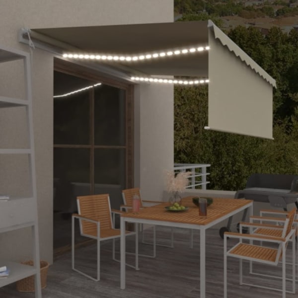 Automatisk markis med vindsensor rullgardin LED 4x3 m gräddvit