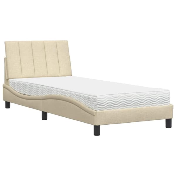 Bed with Mattress "Hanko" Cream 90x190 cm Fabric